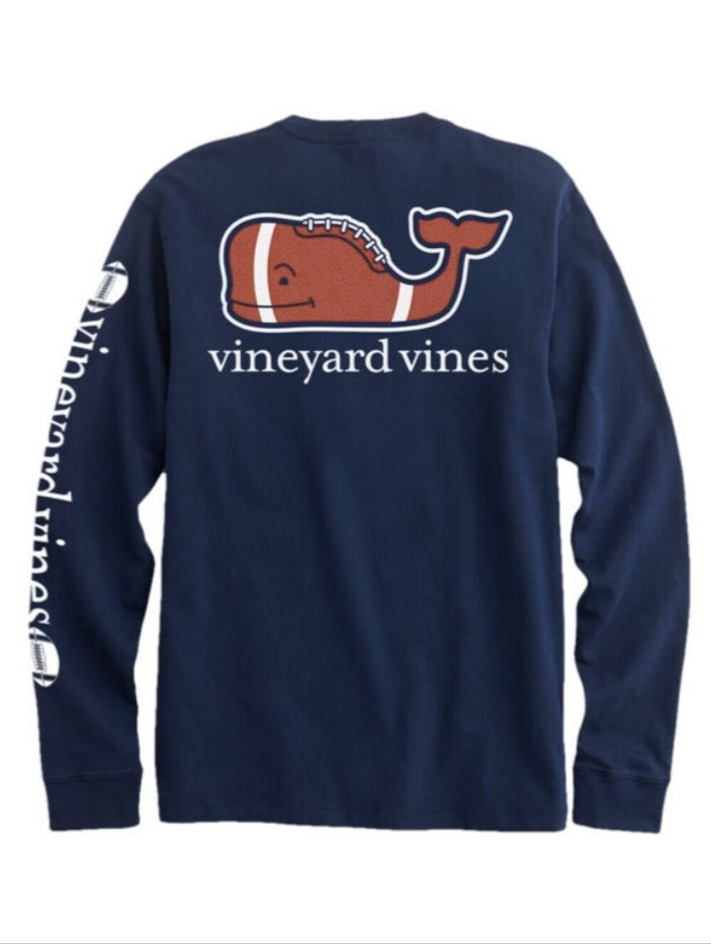 Vineyard Vines Navy Graphic Football Whale Long Sleeve T-shirt
